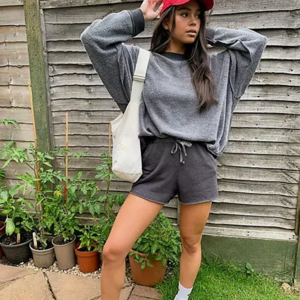 Free People * Kelly Washed Solid Lounge Set Grey Shorts Sweatshirt - Picture 2 of 7